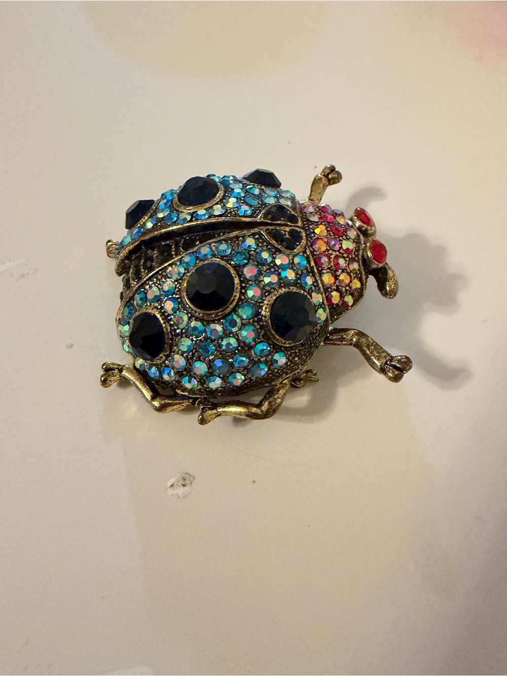 Vintage Cara NY attributed Madame LadyBug  Rhinestones Gold Tone Bug Pin